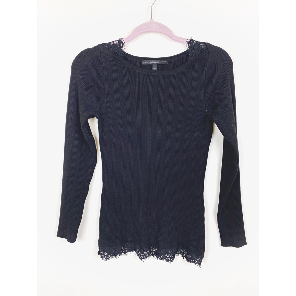 White House Black Market Ribbed Lace Trim Sweater Small Y2K
